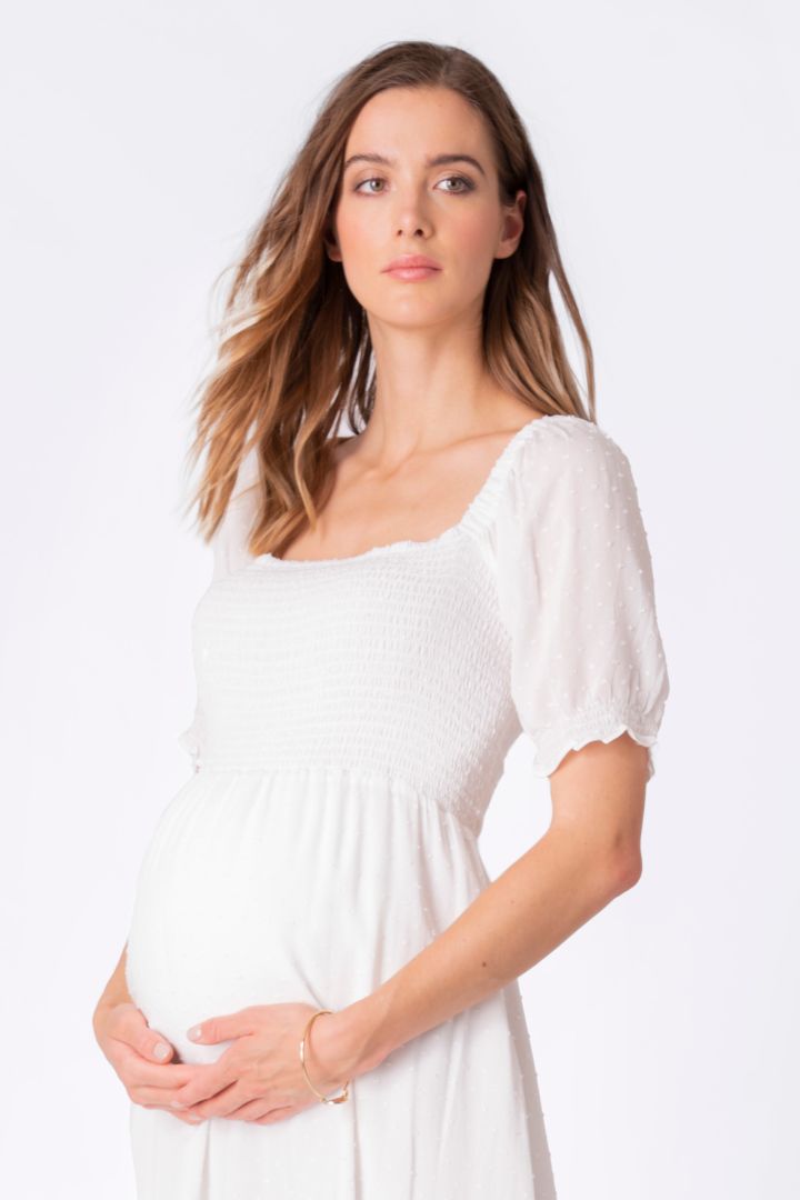 Maxi Maternity Dress with Puff Sleeves