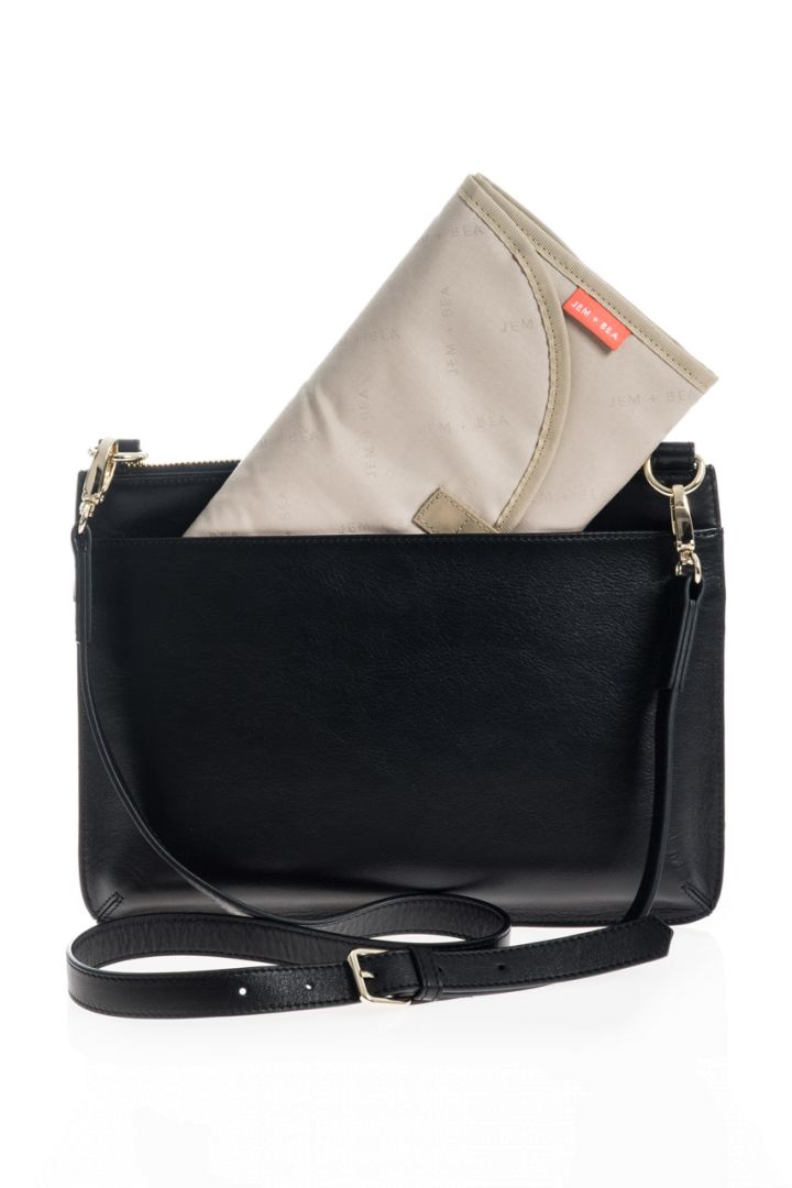 Crossbody diaper bag with a crocodile look made of leather, black