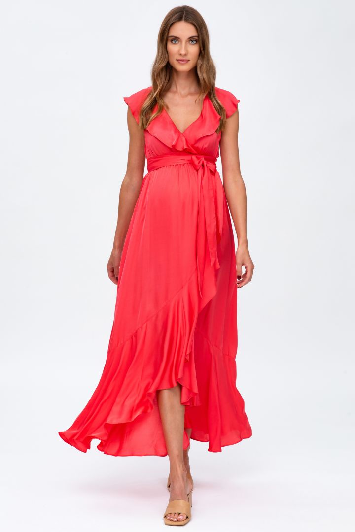 Festliches Umstands- und Stillkleid mit Volants koralle