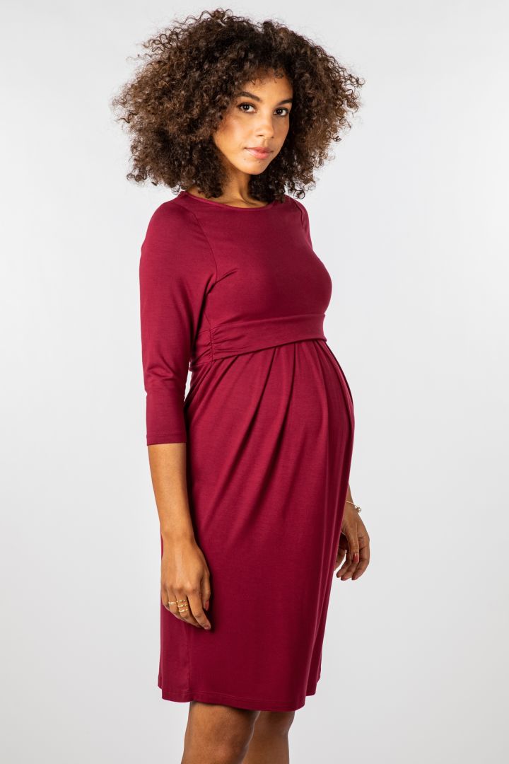 Ecovero Rundhals Umstands- und Stillkleid bordeaux