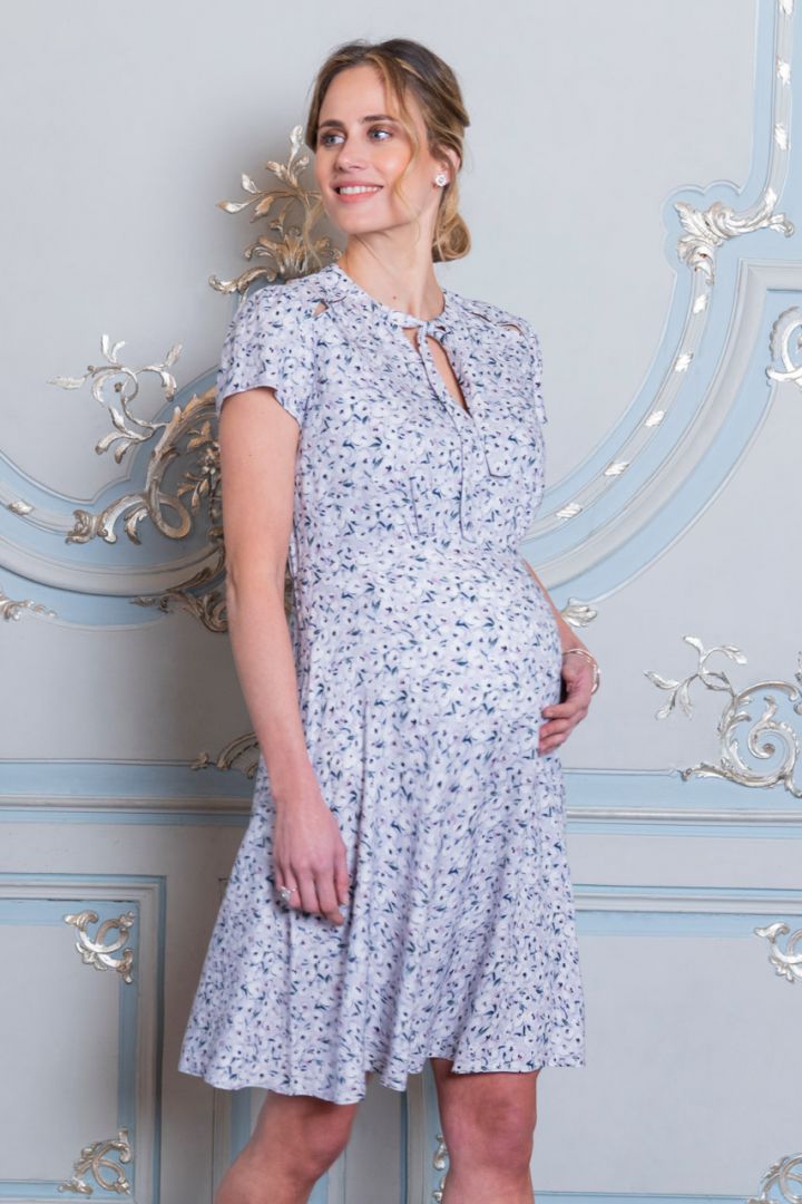Floral Print Maternity Dress with Tie Neck