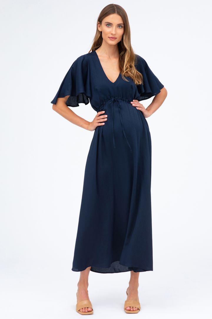 Festliches Umstandskleid mit Flügelärmeln navy