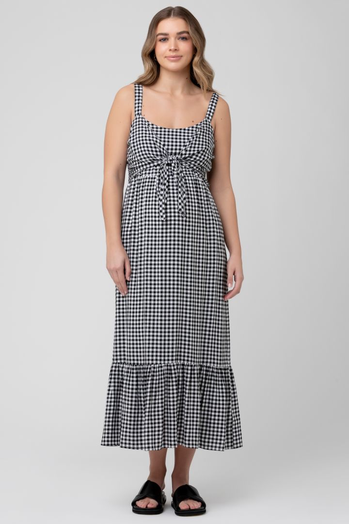 Gingham Umstands- und Stillkleid schwarz/weiß