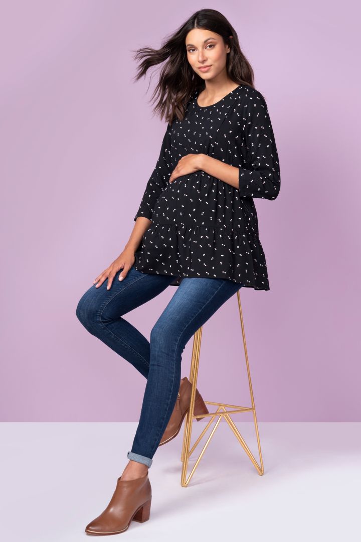 Maternity and Nursing Tunic with Frilled Hem