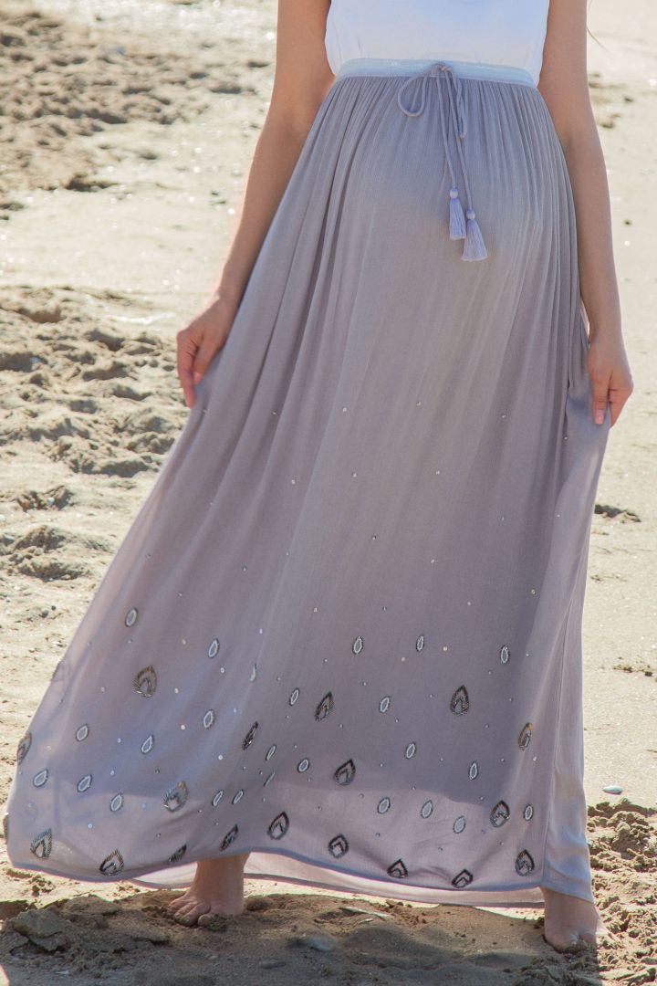 Maxi Maternity Skirt with Appliqués