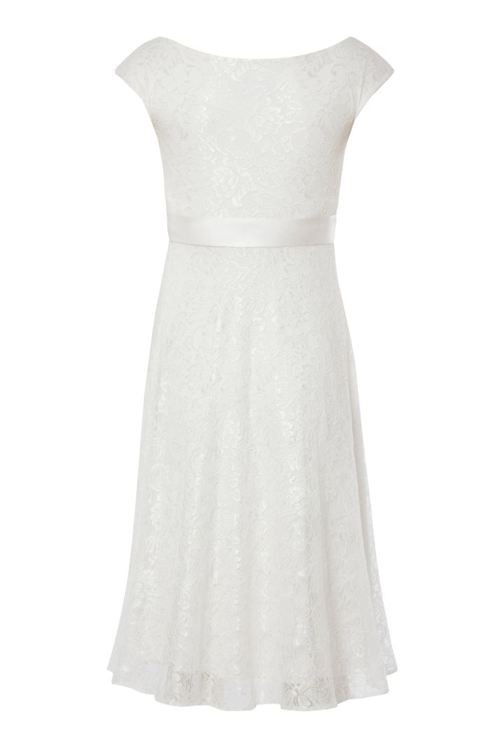 Spitzen Umstandsbrautkleid mit U-Boot Ausschnitt