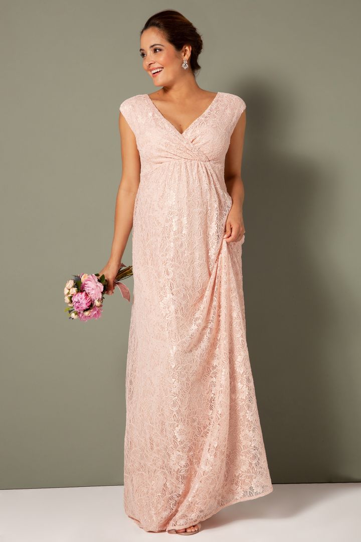 Spitzen Umstandskleid mit Cache Coeur Ausschnitt lang rosa