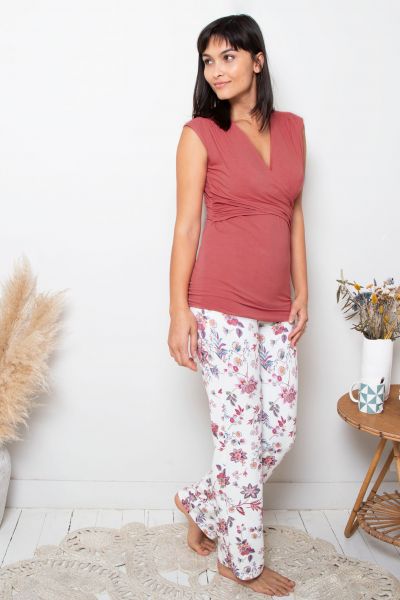 Cross-Over Maternity and Nursing Pyjama Flowers red