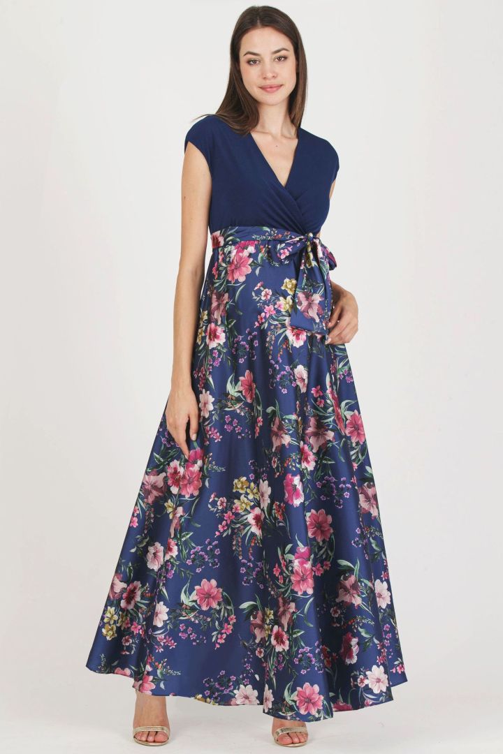 Maxi Umstands- und Stillkleid mit Satinrock navy