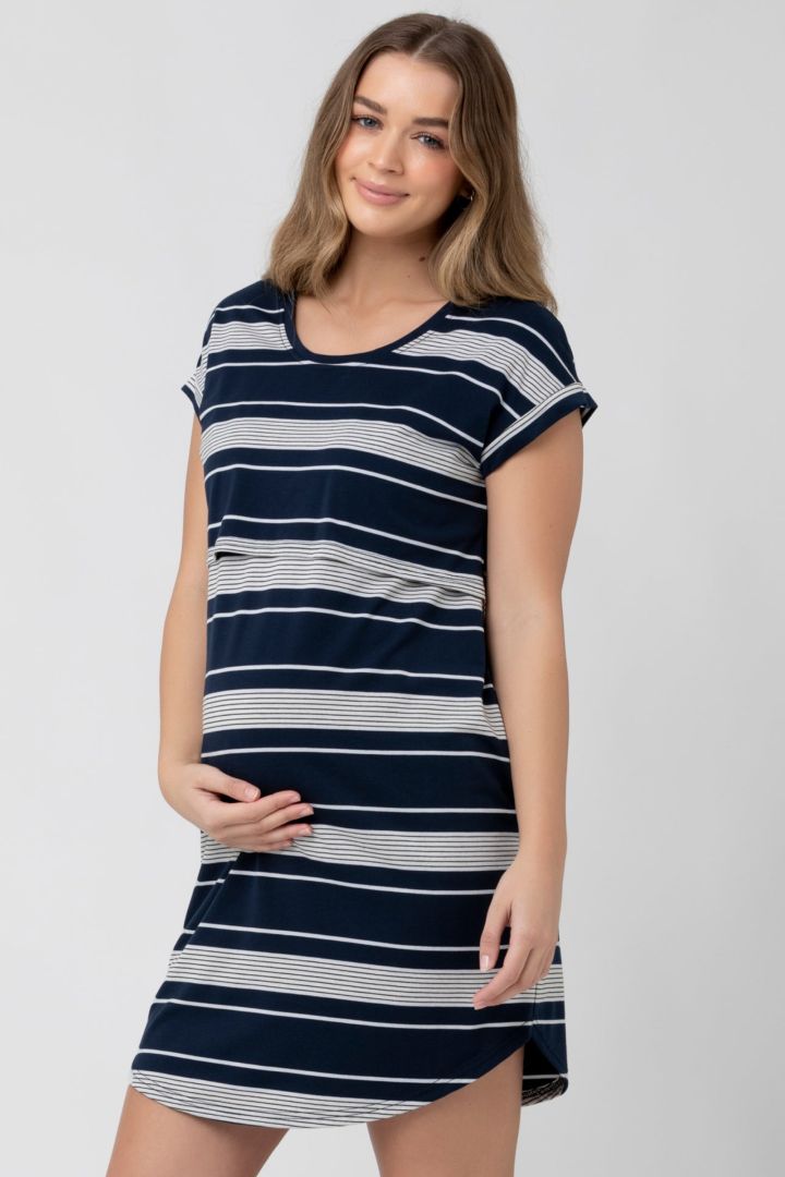 Zweilagiges Umstands- und Stillnachthemd mit Streifenmuster