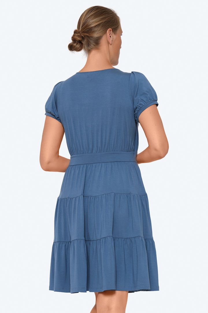 Organic Umstands- und Stillkleid mit Volants blau