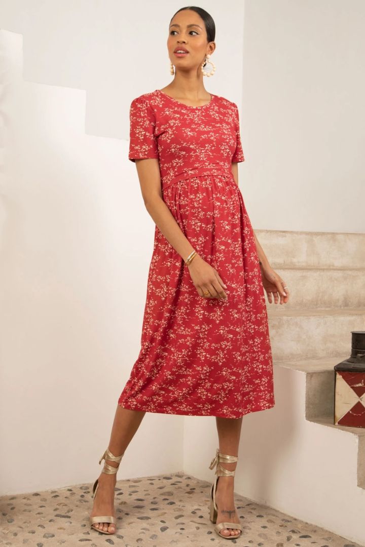 Midi Maternity and Nursing Dress with Print