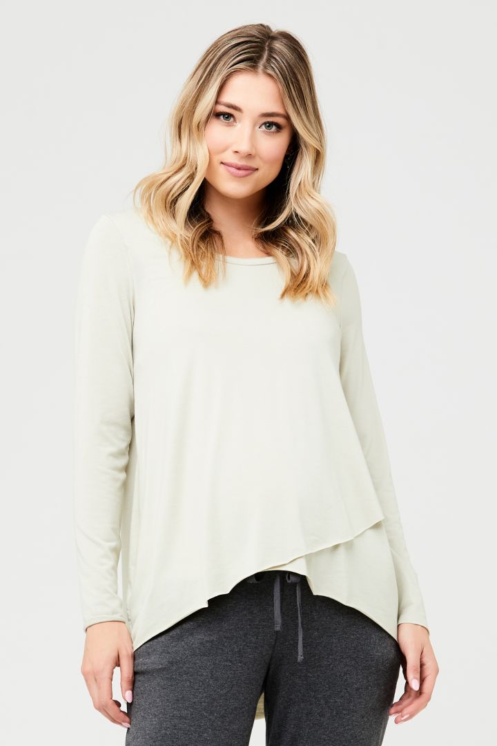 Raw Edge Langarm Umstands- und Stillshirt hellgrün