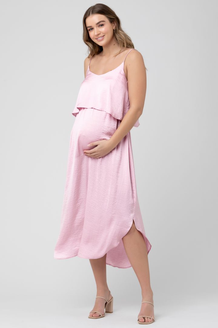 Zweilagiges Umstands- und Stillkleid mit Spaghettiträgern hellrosa