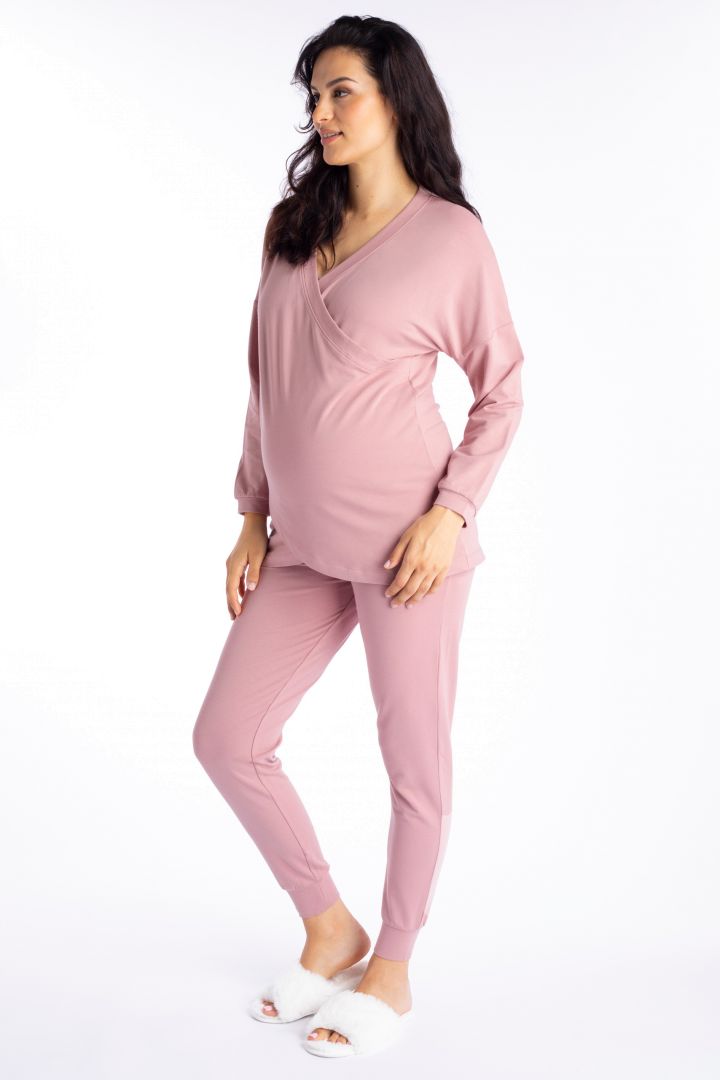 Organic Foldover Maternity Lounge and Pyjama Trousers pink
