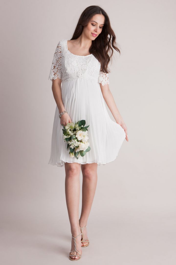 Plissee Umstands- und Stillbrautkleid mit Spitze