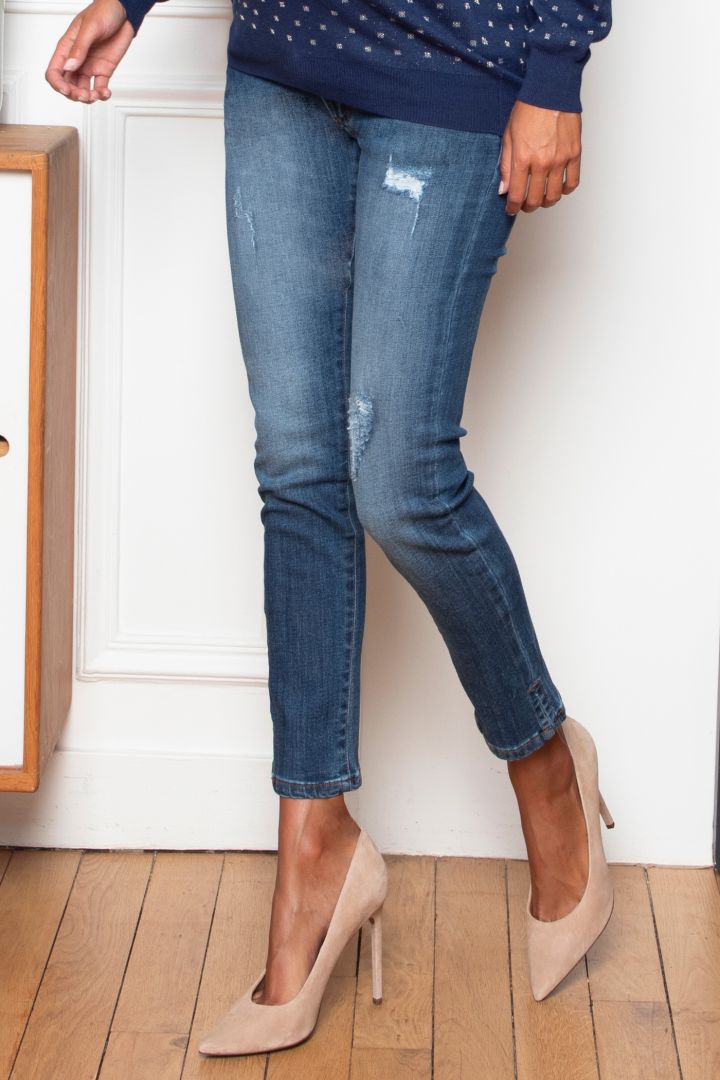 Ripped 7/8 Umstandsjeans mit abnehmbarem Bauchband