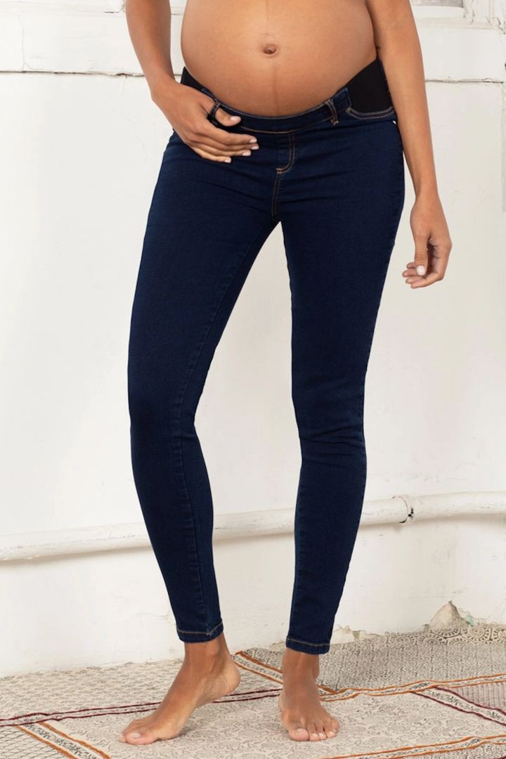 Slim Fit Unterbauch Umstandsjeans mit Stretch Einsätzen dark indigo