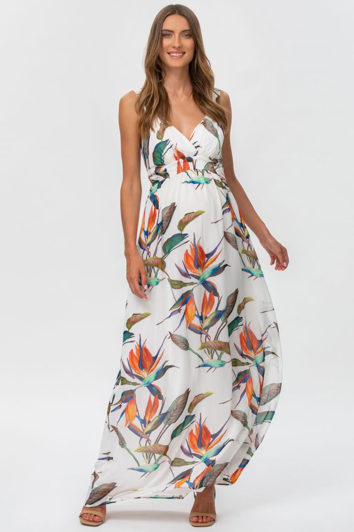 Maxi Umstandsträgerkleid mit Strelizien Print
