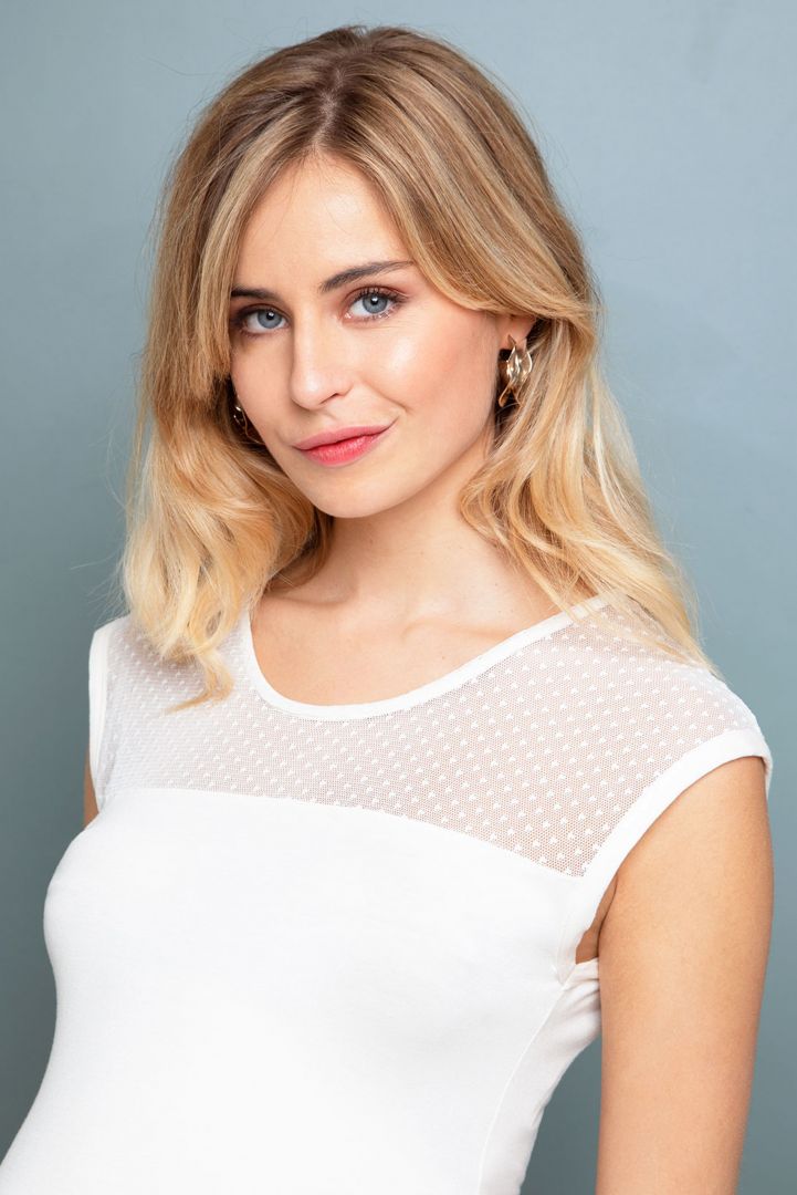 Umstandstop mit Plumetis Spitze off-white