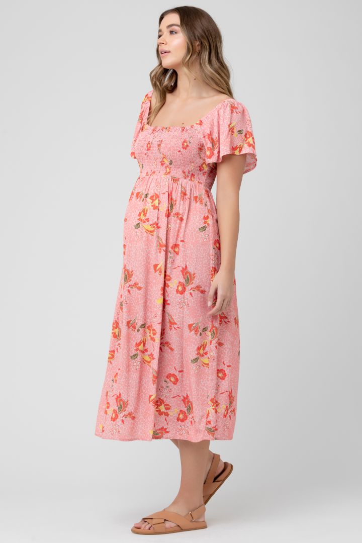 Midi Umstandskleid mit Smock Detail