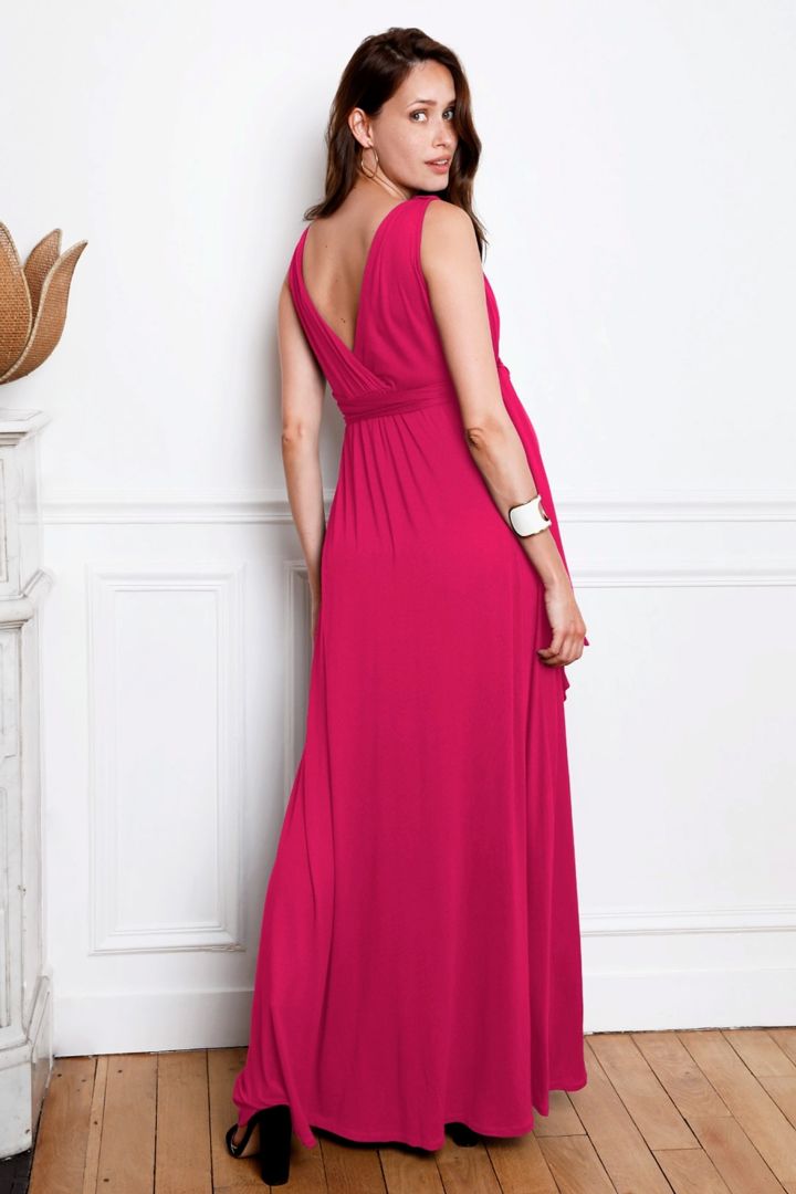 Ecovero Maxi Maternity and Nursing Strap Dress raspberry