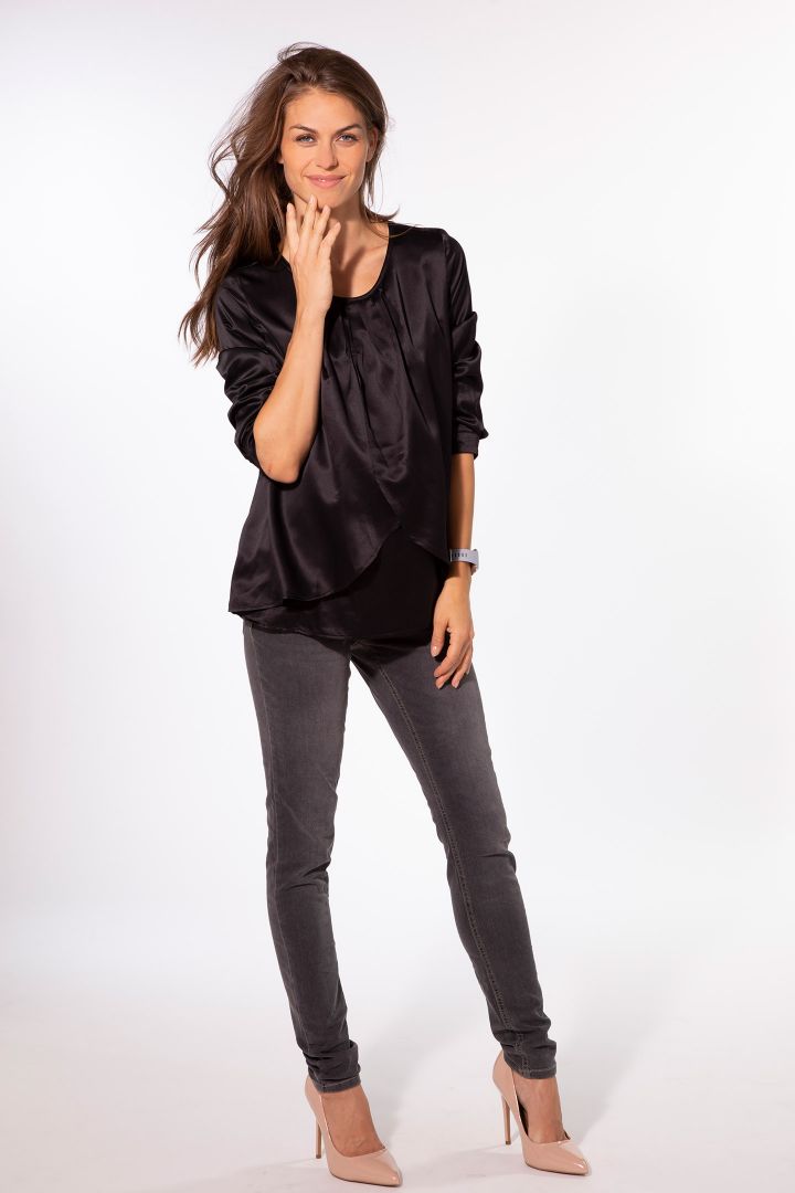 Layered maternity and nursing blouse