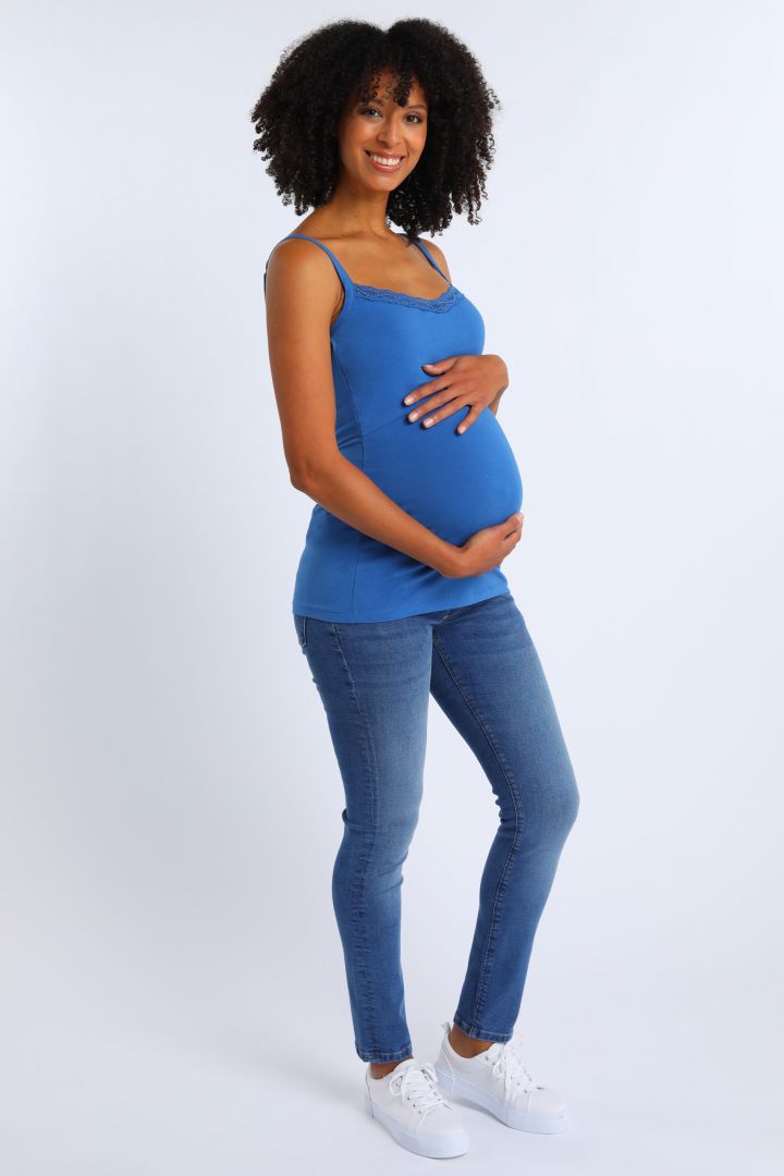 Umstands- und Stilltop mit Spitze aus Bio-Baumwolle blau