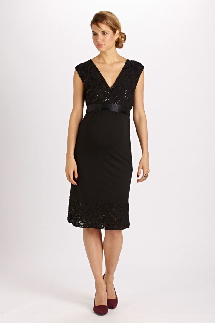 Kurzes Umstandskleid mit Spitze und Pailetten schwarz