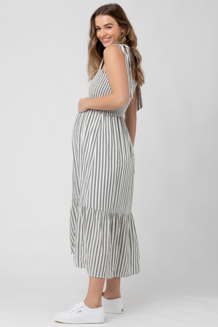 Umstandsträgerkleid mit Streifen grau-weiß