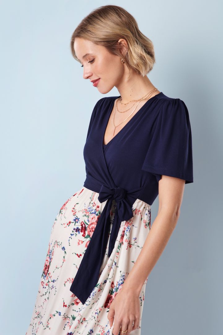 Midi Umstands- und Stillkleid in Wickeloptik mit Flower Print