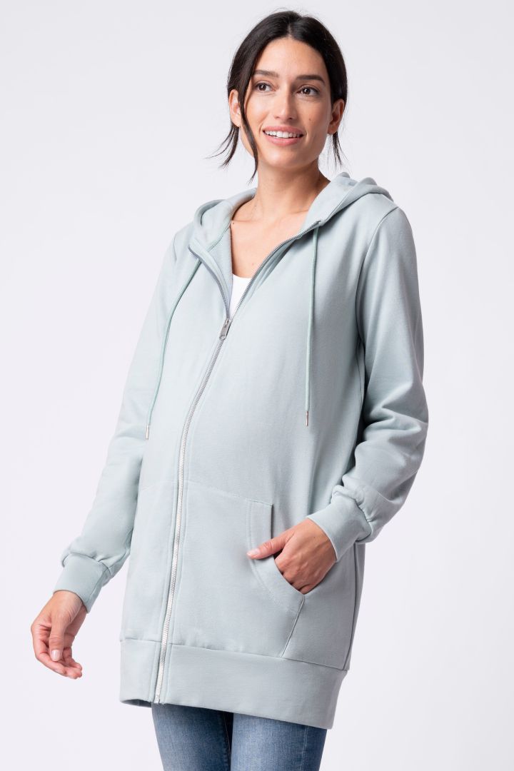 Long Maternity Hoodie and Babywearing Jacket sage