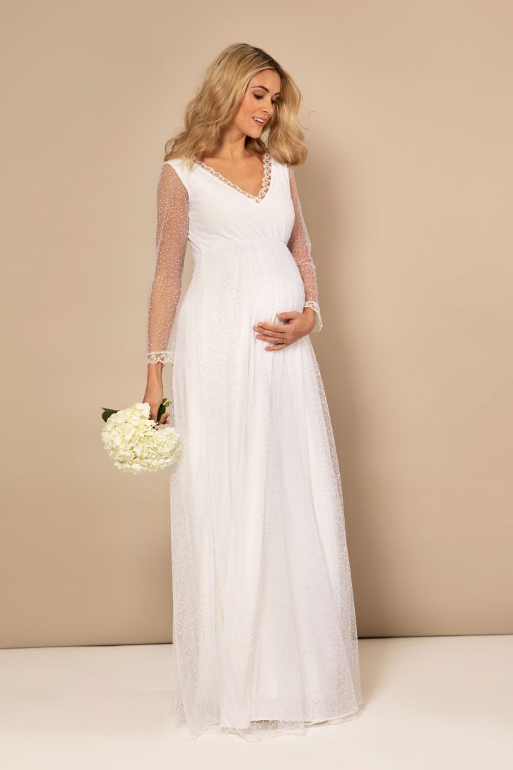 Spitzen Umstandsbrautkleid lang White Snow