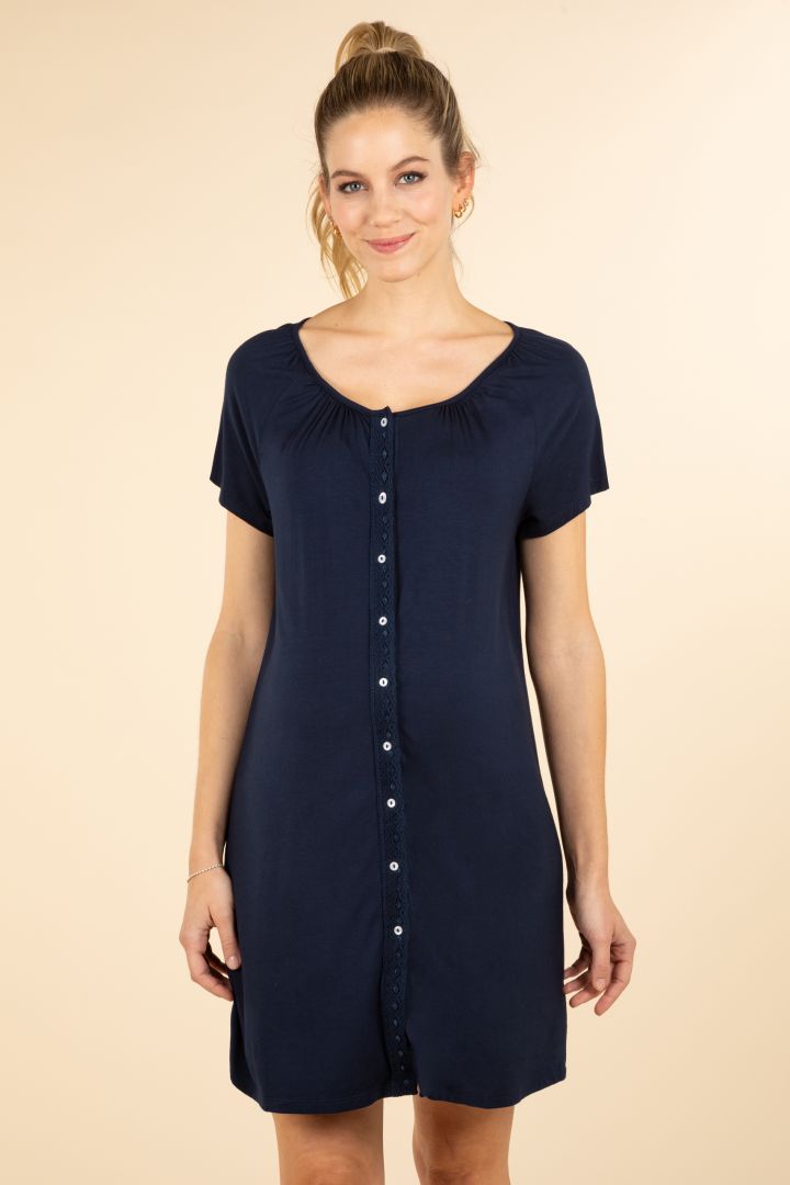 Eco Viskose Umstands- und Stillnachthemd zum Knöpfen navy