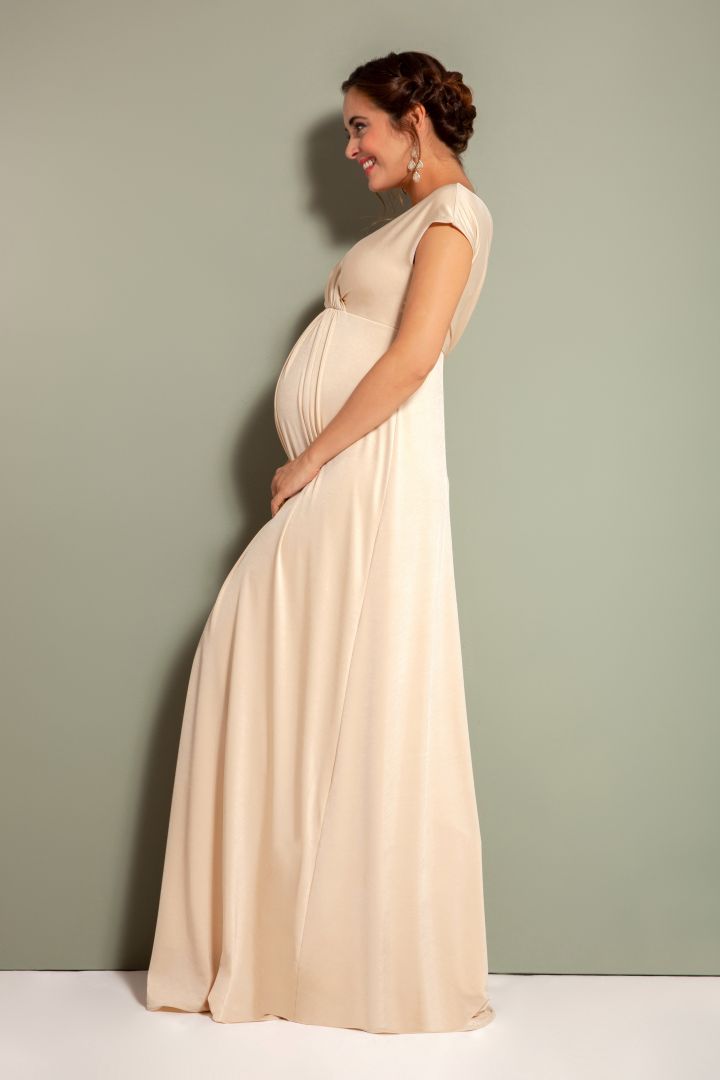 Festive Maternity and Nursing Dress with Cache-Coeur Neck Champagne