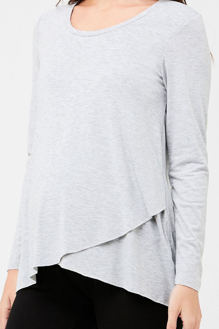 Raw Edge Langarm Umstands- und Stillshirt grau