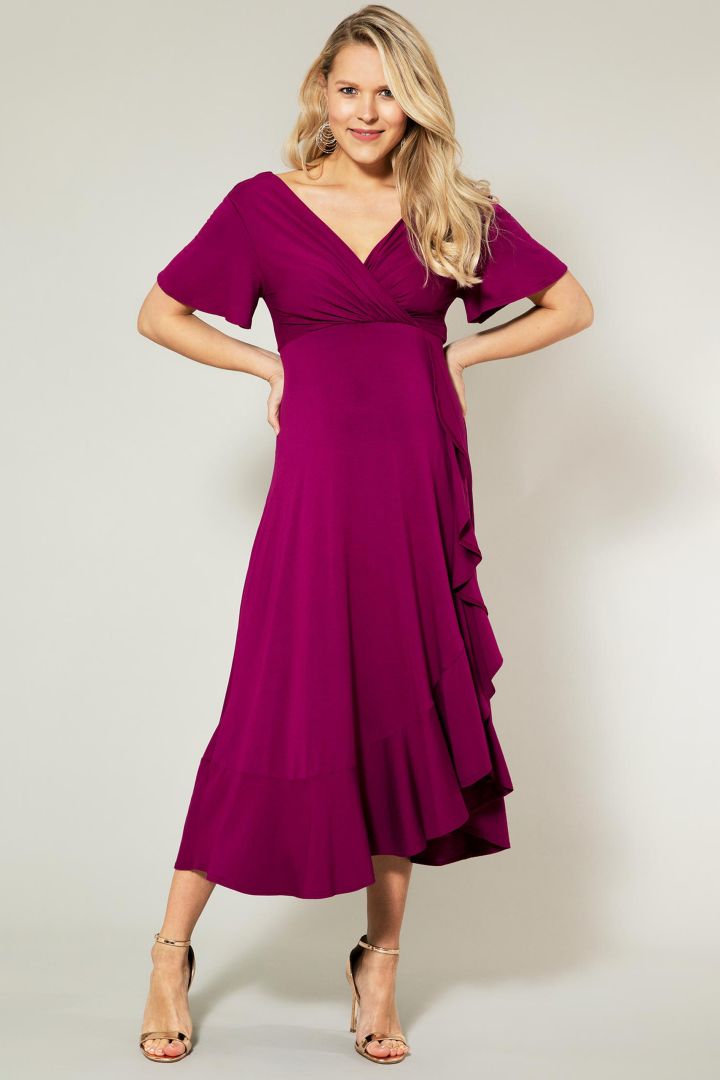 Wasserfall Midi Umstands- und Stillkleid fuchsia