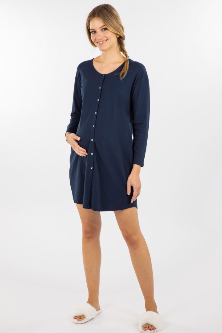 Organic Umstands- und Stillnachthemd mit Knopfleiste