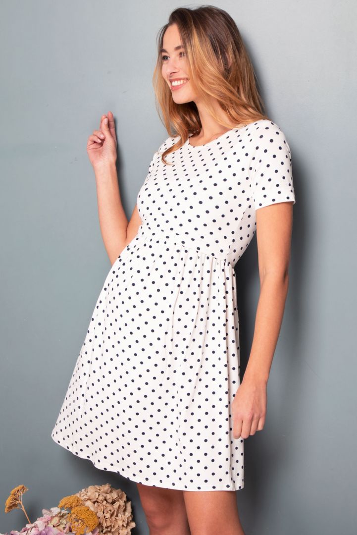 Spotted Maternity and Nursing Dress Short Seeves white