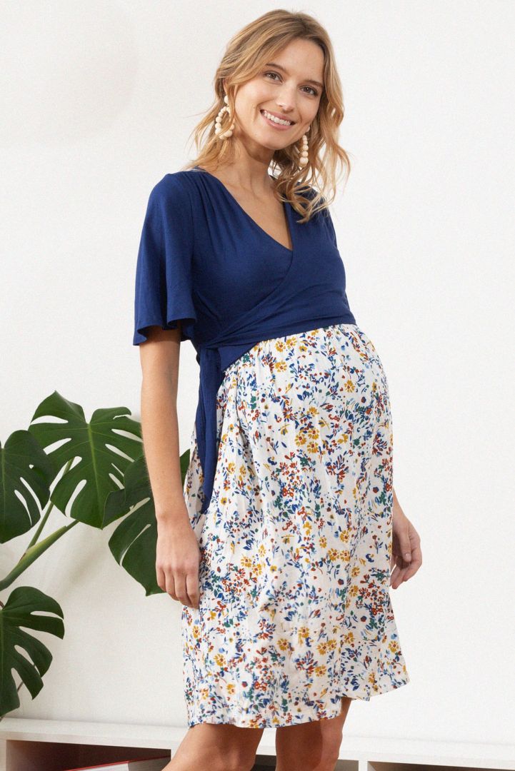 Umstands- und Stillkleid im Materialmix mit Blumen Print
