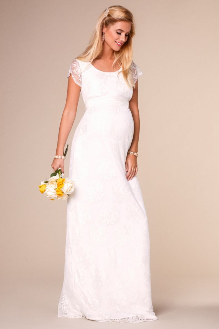 Spitzen Umstands- und Stillbrautkleid mit Schärpe lang