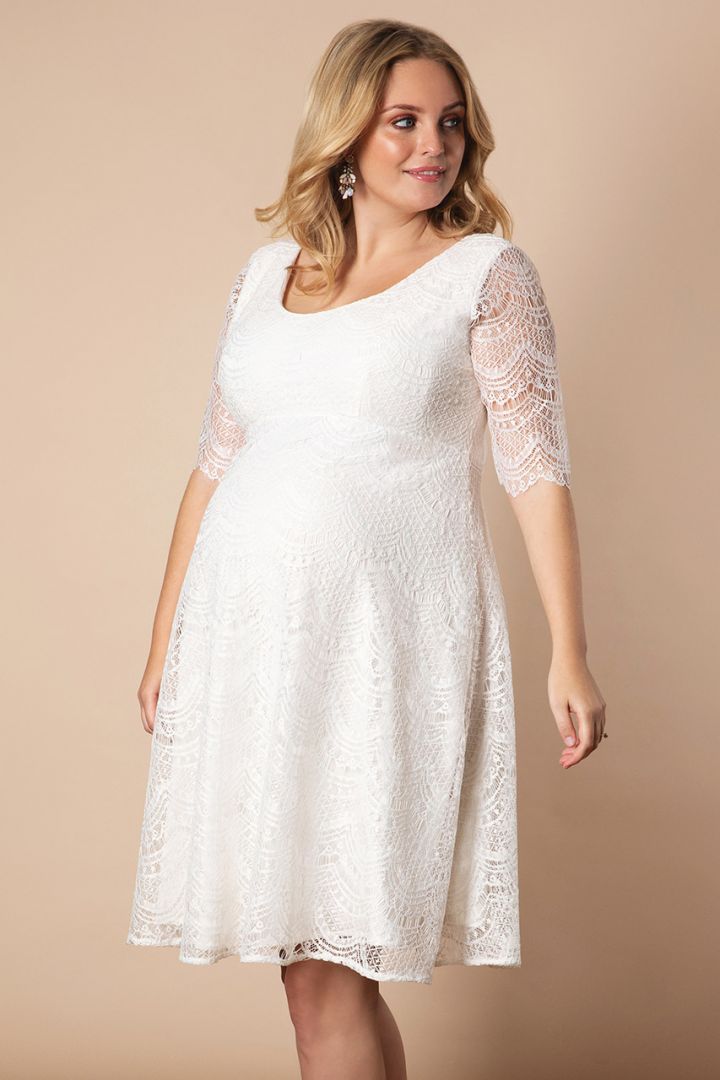 Plus Size Umstandsbrautkleid mit Spitzenärmeln