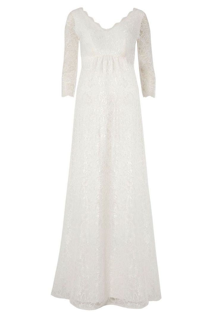 Umstandsbrautkleid mit Spitzenärmeln lang