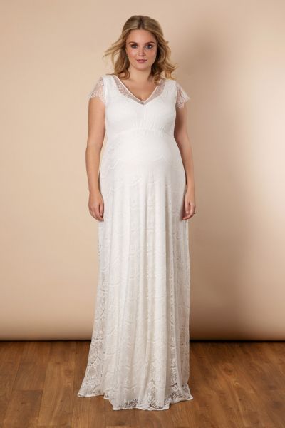 Plus Size Umstandsbrautkleid aus zarter Spitze lang