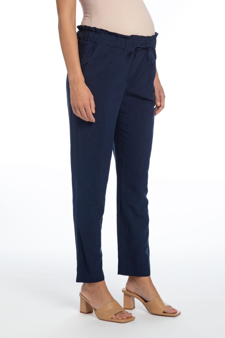 Paperbag Linen Maternity Trousers navy