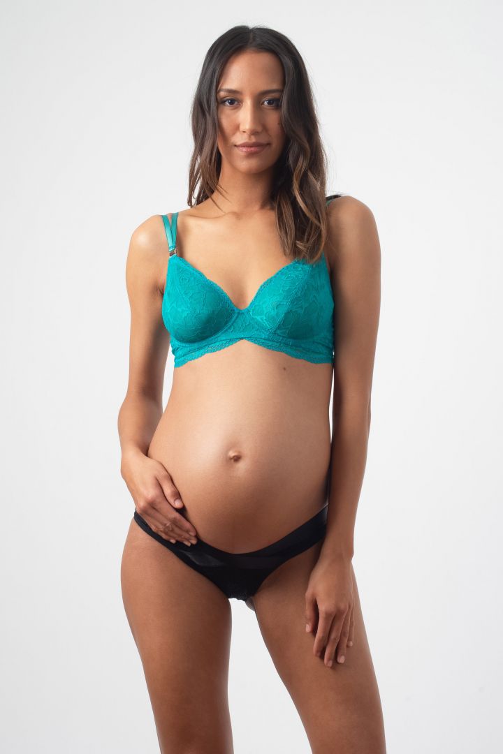 Plunge Maternity and Nursing Bra with Lace Back, Green
