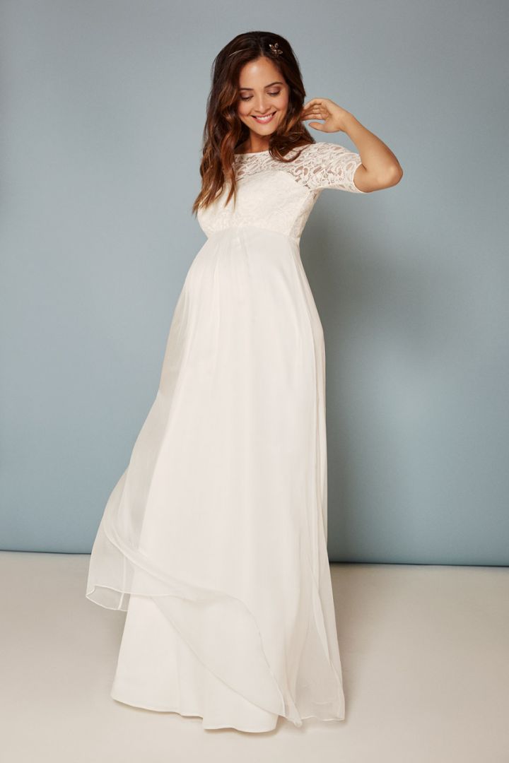 Umstandsbrautkleid mit Seidenrock lang elfenbein