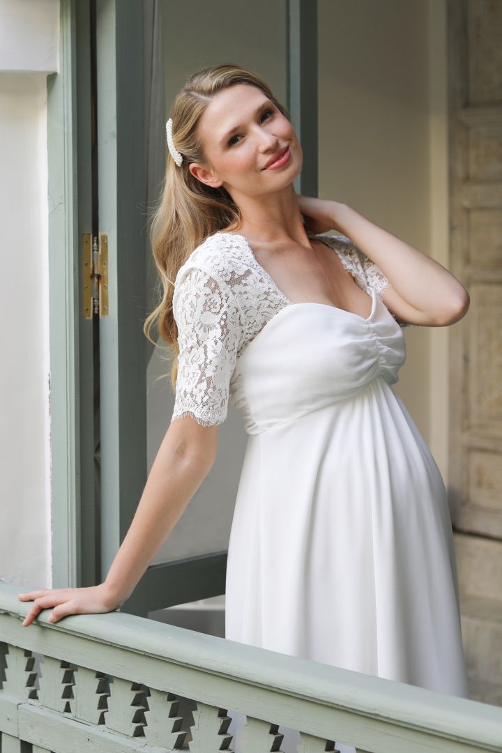 Midi Umstandsbrautkleid mit Sweetheart Ausschnitt