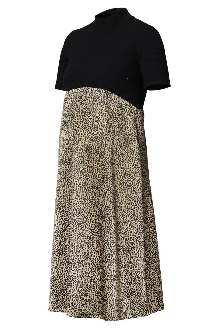 Umstandskleid mit Rippstricktop und Animal Print Rock