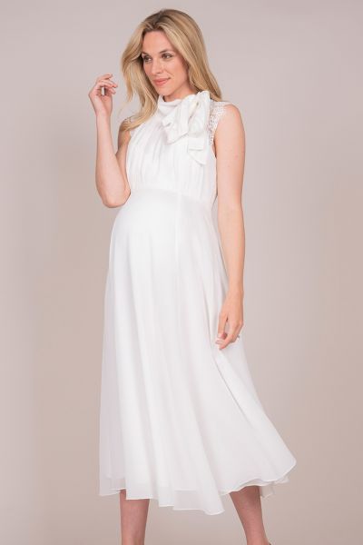 Midi Maternity and Nursing Wedding Dress with Neck Tie